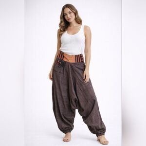 Your Cozy 3X Harem Pants brown pinstripe cotton ThaiStyle Boho Hippy Ethnic Yoga
